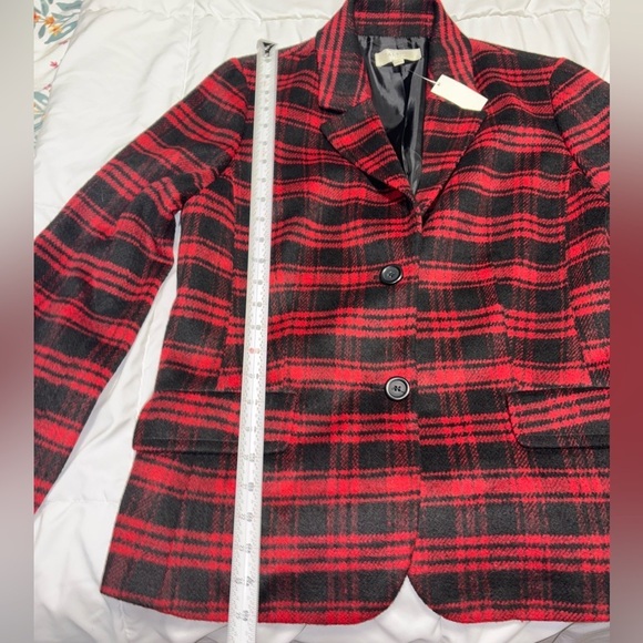 NWT Talbots Blazer Jacket Wool Blend Buffalo Plaid Red Winter Holiday Size 14 - Picture 3 of 8